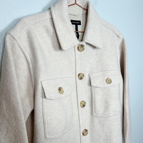 Cozy Earth Women's Bouclé Wool Shacket Alabaster - Picture 5 of 9